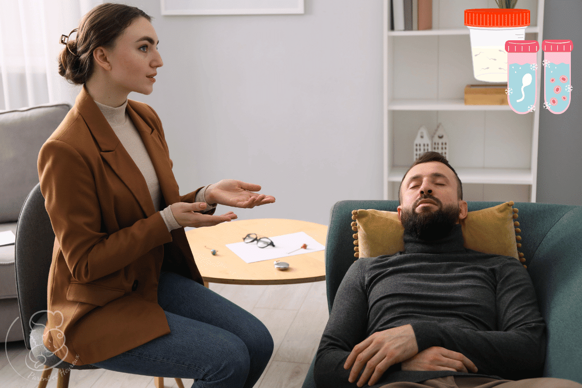 homme qui consulte en hypnose pour calmer les angoisses du reccueil de sperme